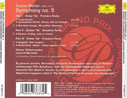 Wiener Philharmoniker / Bernstein, Leonard / Mahler, Gustav : Symphony no. 5 - Klassinen CD - 910 - 1