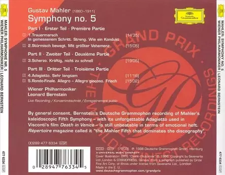 Wiener Philharmoniker / Bernstein, Leonard / Mahler, Gustav : Symphony no. 5 - Klassinen CD - 910 - 1