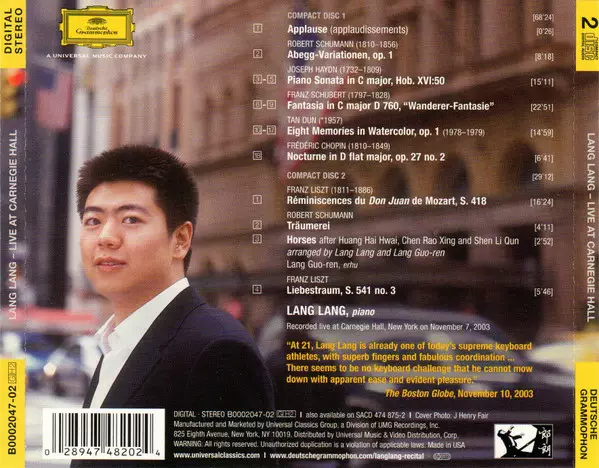 【中古】［CD］Lang Lang: Live at Carnegie Hall Lang Lang: Live at Carnegie Hall (SECOND-HAND 2 x CD) - Tritonus