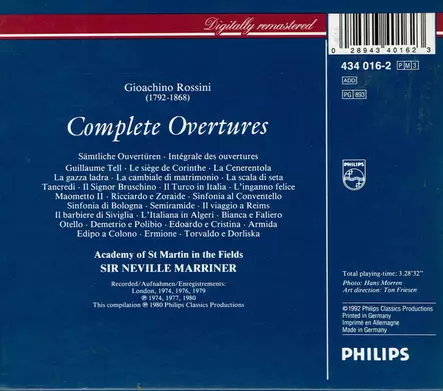 Academy of St Martin in the Fields, Sir Neville Marriner - Gioachino Rossini: Complete Overtures (KÄYTETTY 3 x CD BOKSI) - Klassinen CD - 2724 - 1