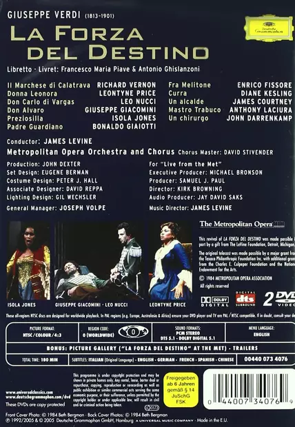 Richard Vernon, Leontyne Price, Leo Nucci, Giuseppe Giacomini, Metropolitan Opera Orchestra - Giuseppe Verdi: La Forza Del Destino (2 DVD) - Classical DVD - 2075 - 1