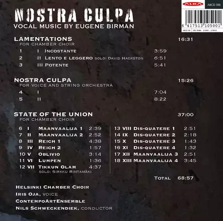 Birman, Eugene / Helsinki Chamber Choir / Oja, Iris / ContempoArtEnsemble / Schweckendiek, Nils : Nostra Culpa - Klassinen CD - 236 - 1