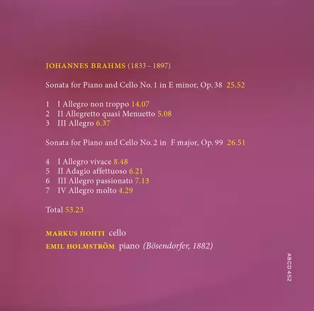 Brahms, Johannes / Hohti, Markus / Holmström, Emil : The Cello Sonatas - Klassinen CD - 216 - 1