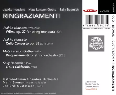 Keski-Pohjanmaan Kamariorkesteri, Malin Broman, Jan-Erik Gustafsson - Jaakko Kuusisto, Mats Larsson Gothe, Sally Beamish: Ringraziamenti - Klassinen - 2817 - 2