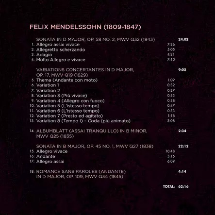 Mendelssohn-Bartholdy, Felix / Lopez-Iniguez, Guadalupe / Andryushchenko, Olga : Piano & Cello Works on period instruments - Klassinen CD - 338 - 1